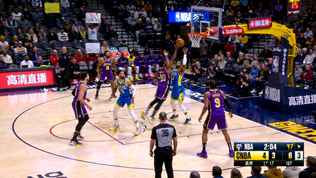 NBA洛杉矶湖人对阵丹佛掘金高清直播画面